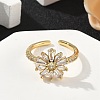 Flower Brass Micro Pave Cubic Zirconia Cuff Rings for Women RJEW-A069-01A-G-3