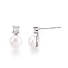 Brass Natural Pearl Stud Earrings PEAR-N020-08G-2