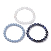3Pcs 3 Styles Natural Mixed Gemstone Round Beaded Stretch Bracelets Set BJEW-JB10139-03-4