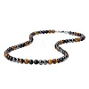 Synthetic Non-magnetic Hematite & Natural Tiger Eye & Obsidian Round Beaded Necklaces for Men YX5918-2-2