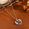 Brass Pave Clear and Pink Cubic Zirconia Heart with Elephant Pendant 304 Stainless Steel Cable Chain Necklaces for Women WGA7C59-02-1