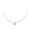 Alloy Cubic Zirconia Heart Pendant Necklace with Glass Seed Beaded Chains for Women NJEW-JN04291-3
