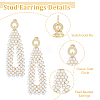 FIBLOOM 4 Pairs 4 Style Golden Alloy Geometry Dangle Stud Earrings with Plastic Imitation Pearl Beaded for Women EJEW-FI0002-57-4