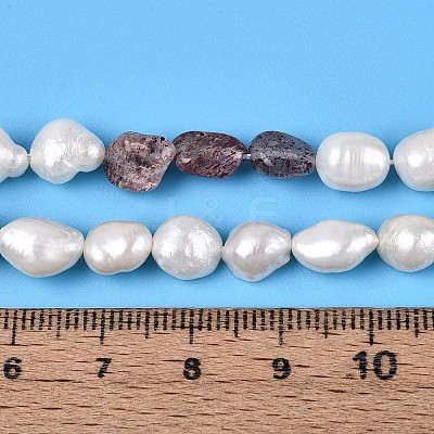 Natural Strawberry Quartz Nuggets & Natural Cultured Freshwater Pearl Beads Strands PEAR-N023-01A-13-1