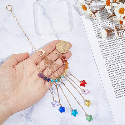 Chakra Natural & Synthetic Gemstone Chips & Brass Ring Hanging Suncatchers HJEW-BM00074-1