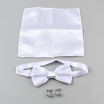 Polyester Pocket Towel Accessories & Bowknot Ties & Iron Cuffinks Sets AJEW-WH20007-78E-1