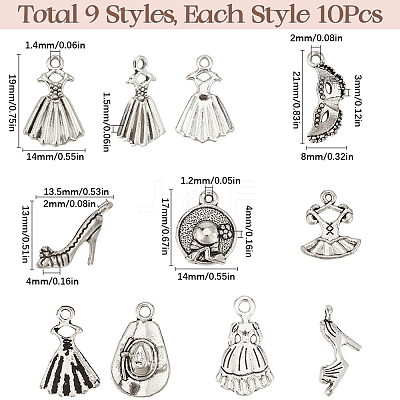 90Pcs 9 Styles Alloy Pendants FIND-SC0013-94-1