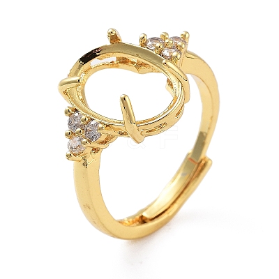 Rack Plating Oval Brass Micro Pave Cubic Zirconia Adjustable Solitaire Ring Components KK-Q819-03G-1