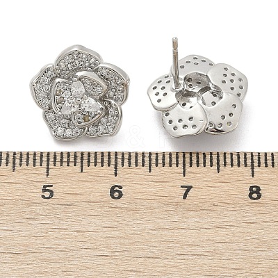 Flower Brass Micro Pave Clear Cubic Zirconia Stud Earrings EJEW-M082-19P-1