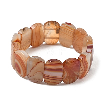 Natural Banded Agate Beads Stretch Bracelets for Women Men BJEW-I323-02W-1