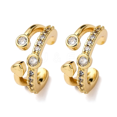 Brass Micro Pave Clear Cubic Zirconia C-Shaped with Heart Cuff Earrings EJEW-D328-05G-02-1