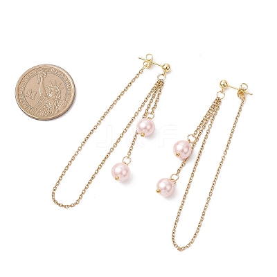 304 Stainless Steel Shell Pearl Round Bead Tassel Stud Earrings EJEW-JE06663-1