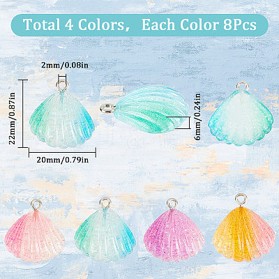 32Pcs 4 Colors Gradient Color Transparent Resin Pendants RESI-SC0003-31-1