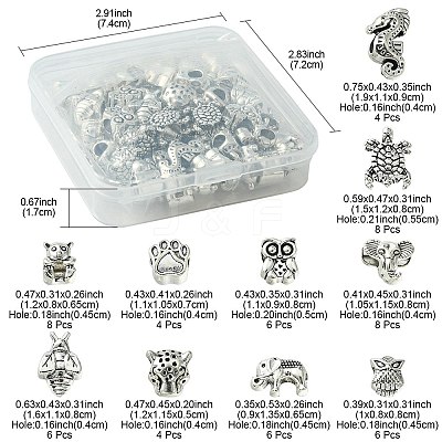 60Pcs 10 Style Tibetan Style Alloy European Beads TIBEB-FS0001-03-1