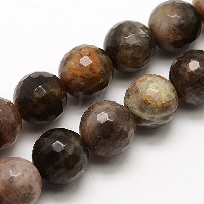 Natural Black Sunstone Round Bead Strands G-O039-20-8mm-1