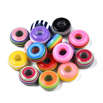 Stripe Resin Large Hole Beads RESI-YWC0001-03-1