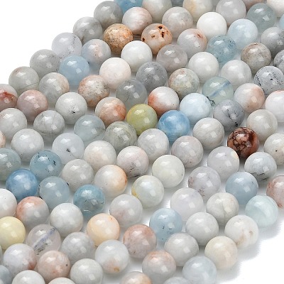 Natural Aquamarine Beads Strands X-G-F591-29B-8mm-1
