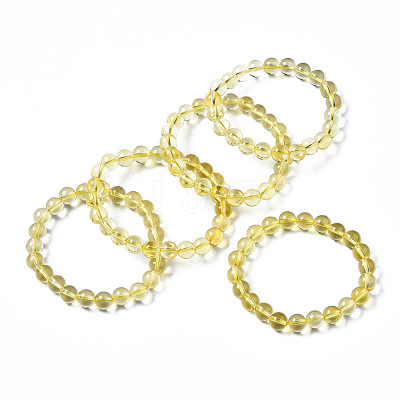 Synthetic Citrine Beaded Stretch Bracelets X-BJEW-Q692-48B-1