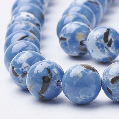 Assembled Synthetic Turquoise and Shell Beads Strands G-S212-12mm-06-1