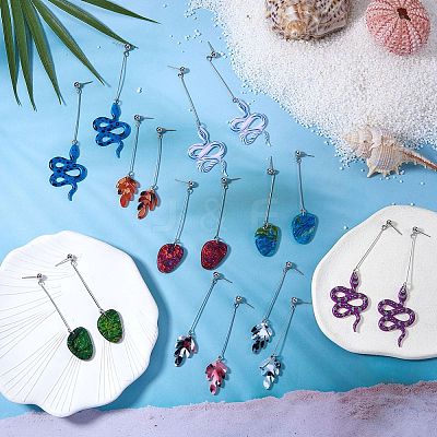 DIY Snake & Leaf Drop Earring Making Kit DIY-SZ0007-59-1