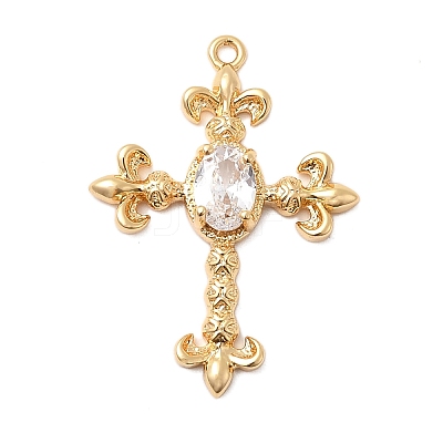 Brass Micro Pave Clear Cubic Zirconia Pendants KK-F916-40G-1