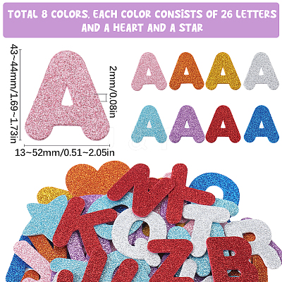 8 Sets 8 Colors Initial Letter EVA Plastic Self-Adhesive Foam Stickers DIY-SP0002-68-1
