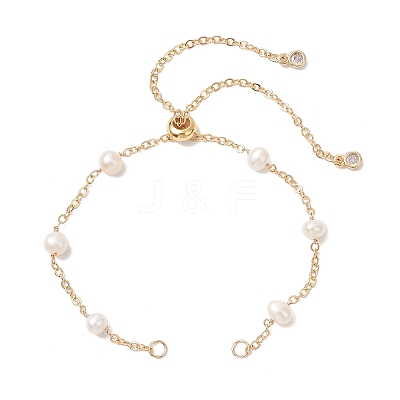 Natural Cultured Freshwater Pearl Potato Bead with Brass Cable Chain Slider Bracelet Making AJEW-JB01576-1