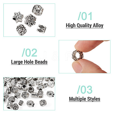 100Pcs 10 Styles Tibetan Style Alloy European Beads FIND-PJ0001-36-1