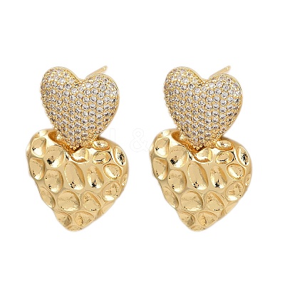 Brass Micro Pave Clear Cubic Zirconia Dangle Stud Earrings EJEW-L275-15G-01-1