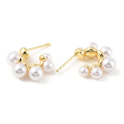 Plastic Pearl Beaded Half Round Stud Earrings LS-EJEW-C060-05G-1