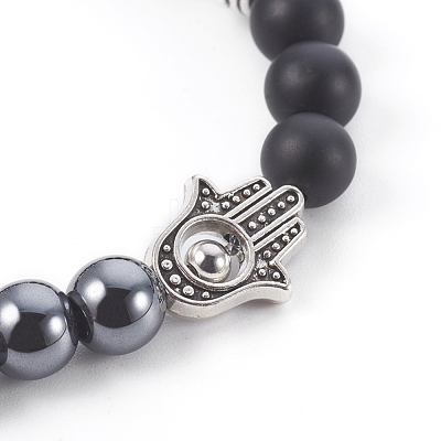 Natural Lava Rock and Black Agate(Dyed) Stretch Bracelets BJEW-JB04006-04-1