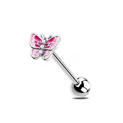 304 Stainless Steel Pave Clear Cubic Zirconia with Enamel Straight Barbell Tongue Rings FS-WG7AF88-15-1