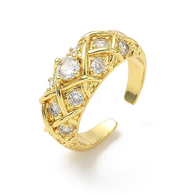Brass Micro Pave Cubic Zirconia Cuff Open Rings RJEW-C163-24G-1