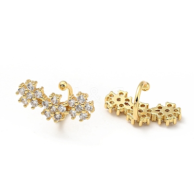 Clear Cubic Zirconia Flower Cuff Earrings X-EJEW-G295-08G-1