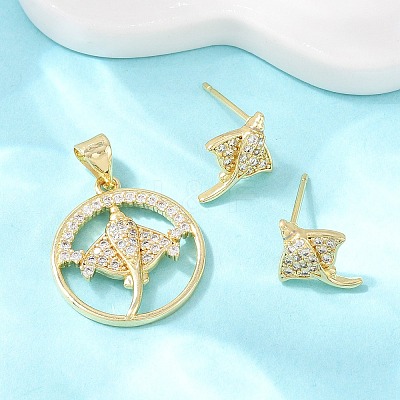 Brass Micro Pave Cubic Zirconia Pendant & Stud Earrings Sets for Women SJEW-F227-01I-G-1