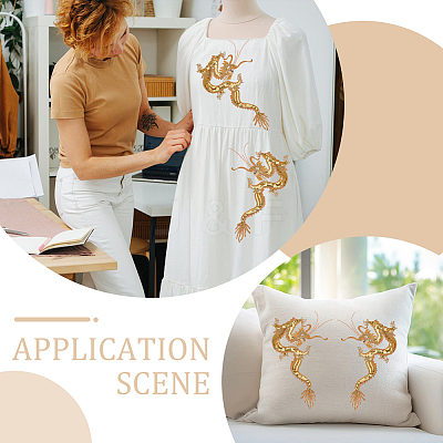 2Pcs 2 Styles Dragon Shape Polyester Embroidery Sew on Flower Appliques PATC-MA0001-36-1