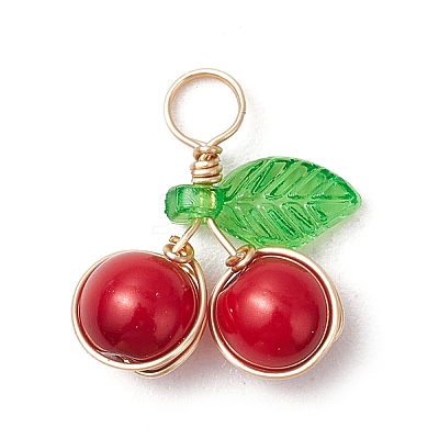 12Pcs 12 Colors Pearlized Glass Pearl Cherry Pendants PALLOY-JF03474-1