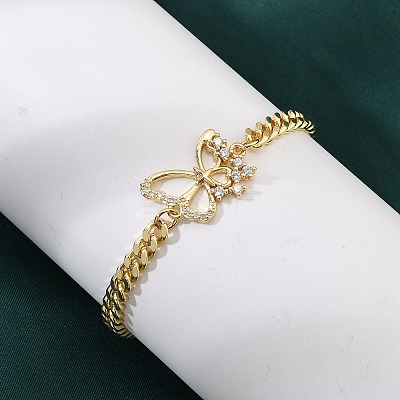 Brass Micro Pave Clear Cubic Zirconia Link Bracelets LS-BJEW-Z082-03G-01-1