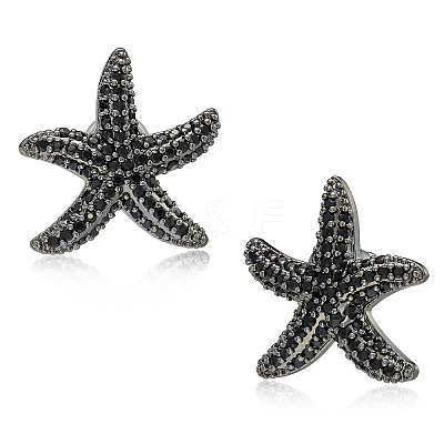 1 Pair Starfish Brass Micro Pave Clear Cubic Zirconia Studs Earrings EJEW-SZ0002-08EB-1