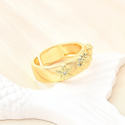 Ocean Theme Brass Micro Pave Cubic Zirconia Cuff Rings for Women LS-RJEW-F184-17I-G-1