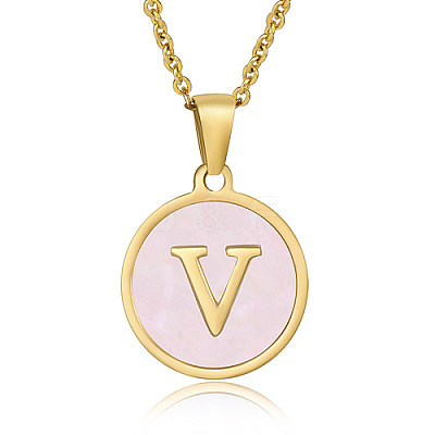 Natural Shell Initial Letter Pendant Necklace LE4192-16-1