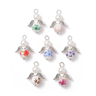 7Pcs Angel Printed Porcelain Ceramic Pendants PALLOY-JF03359-03-S-1