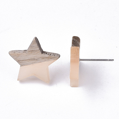 Transparent Resin & Wood Stud Earrings EJEW-N017-001A-D08-1