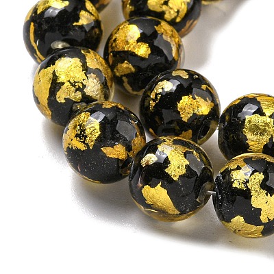 Handmade Silver/Gold Foil Lampwork Beads Strands LAMP-L079-07D-1