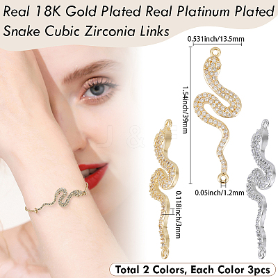 6Pcs 2 Colors Brass Micro Pave Clear Cubic Zirconia Links ZIRC-BBC0003-28-1