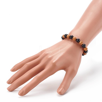 Imitation Wood & Gemstone Style Acrylic Beaded Stretch Bracelets BJEW-JB06229-1