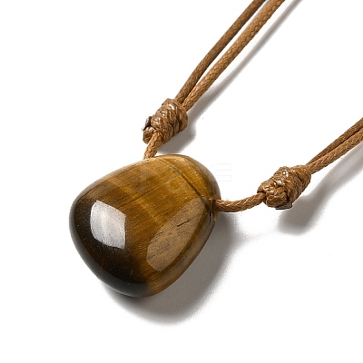 Natural Tiger Eye Triangle Pendant Necklace with Waxed Cord for Women NJEW-G093-01B-1