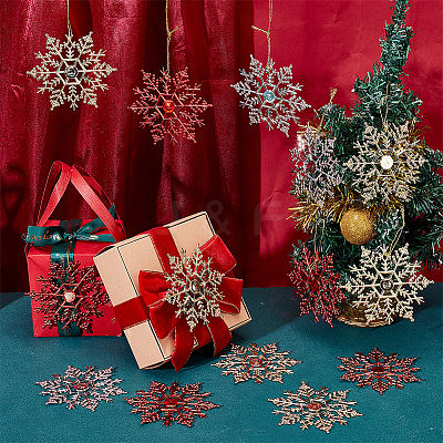 3 Bags 3 Colors Glitter Snowflake Plastic Pendant Decorations AJEW-GA0006-08-1