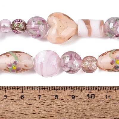 Handmade Foil Glass with Gold Sand Lampwork Beads Strands FOIL-Q002-08F-1