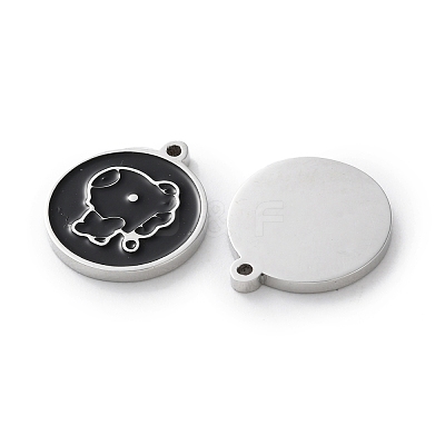 304 Stainless Steel Black Enamel Charms STAS-M102-17P-01-1